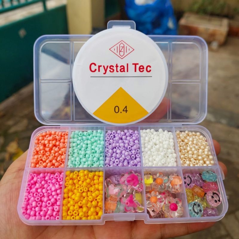 (ใหม่) Sand Mote Bead Mix Series 8/o 3mm + Clear Flower Topping Bead Box Package (ฟรี Elastic String