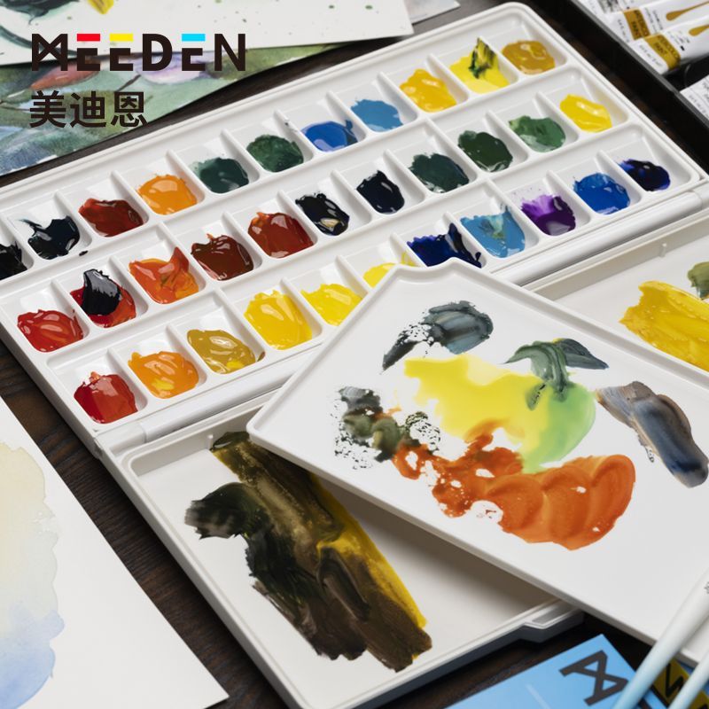 MEEDEN MEEDEN สีน้ําสีกล่อง Moisturizing พร้อมฝาปิด Leak-Proof กล่องบรรจุ Art เฉพาะกลางแจ้งแบบพกพา