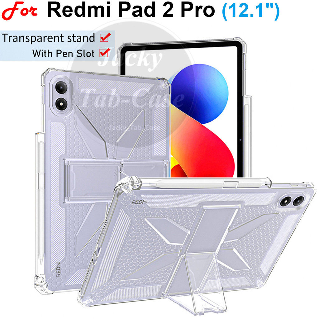 สําหรับ Redmi Pad 2 Pro (12.1") 2025 Stand & Pen Slot Case, 25099RP13G โปร่งใสกันกระแทก TPU Cover
