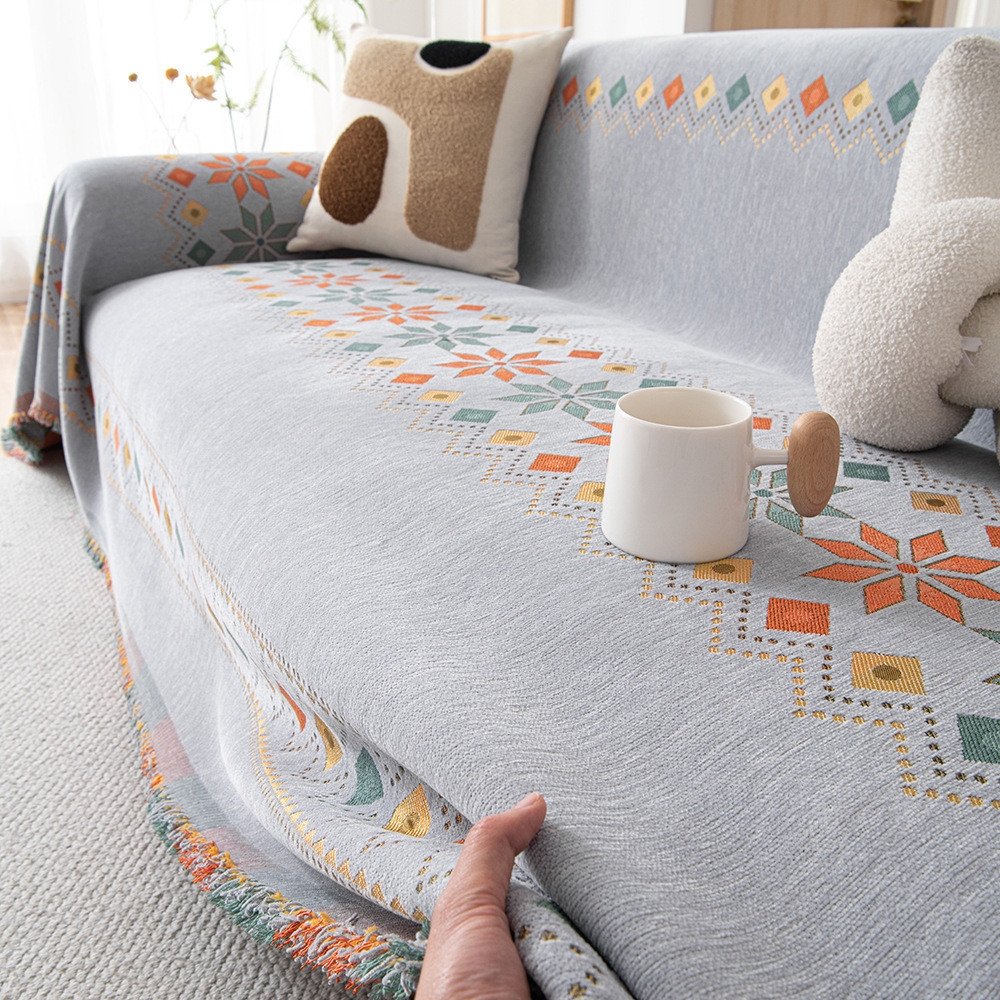 Nordic Retro Style Posy ผ้าห่มโซฟาและผ้าเช็ดตัว Jacquard ทอ เหมาะสำหรับใช้ในบ้านและป้องกันการข่วนของ