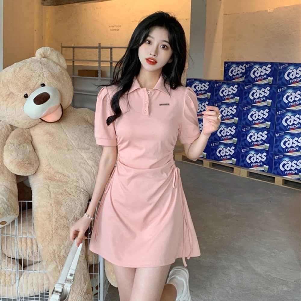 2025 ฤดูร้อนใหม่ชุดคอปกโปโลผู้หญิงฤดูใบไม้ผลิและฤดูร้อนเอวควบคุม Slim Fit Slimming หวานและเผ็ดสไตล์แ