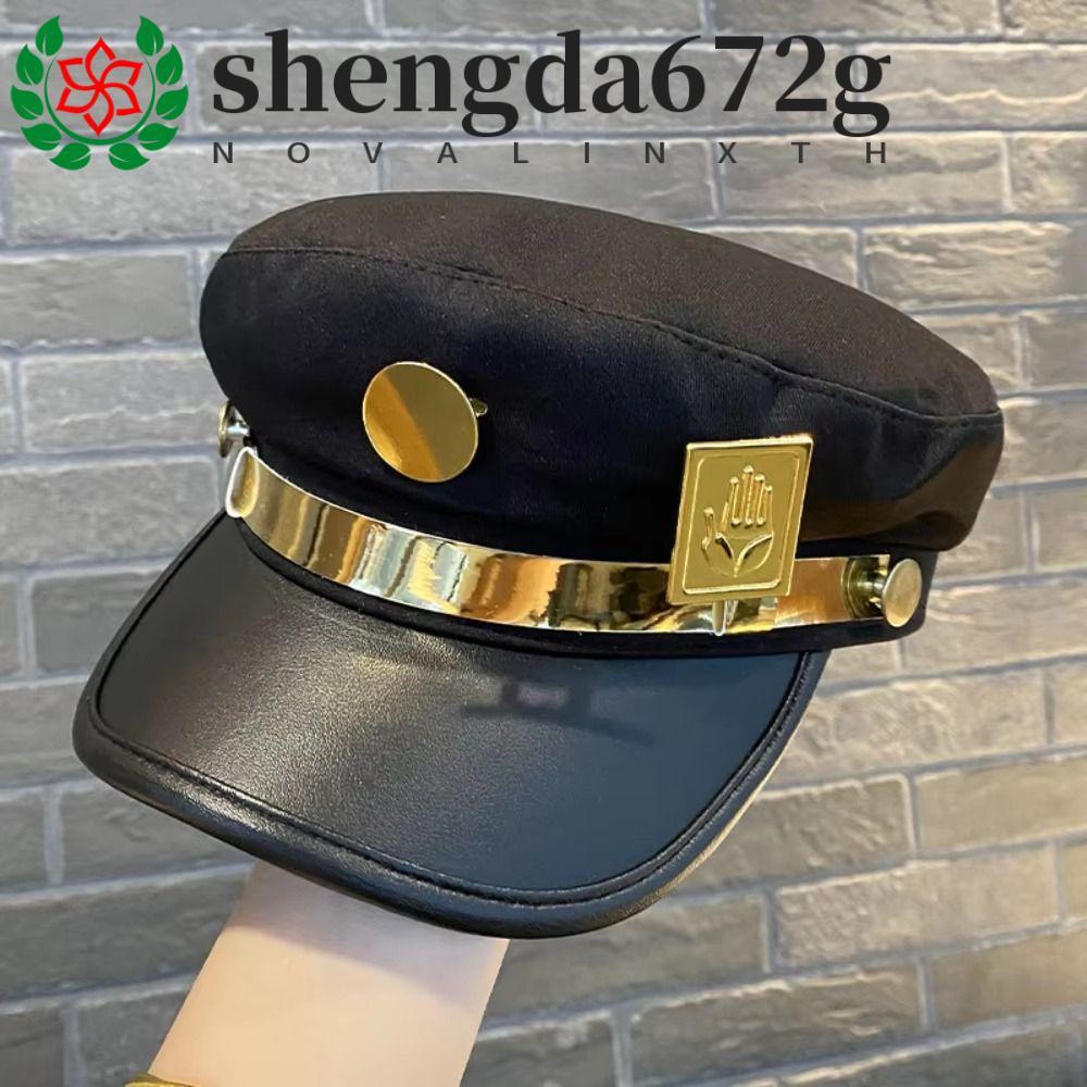 SHENGDA Kujo Jotaro หมวก.Cosplay แบบ Hip-hop Punk กับป้ายโลหะ พิมพ์ดีไซน์ Gothic ในวัสดุ Pu หนัง สำห