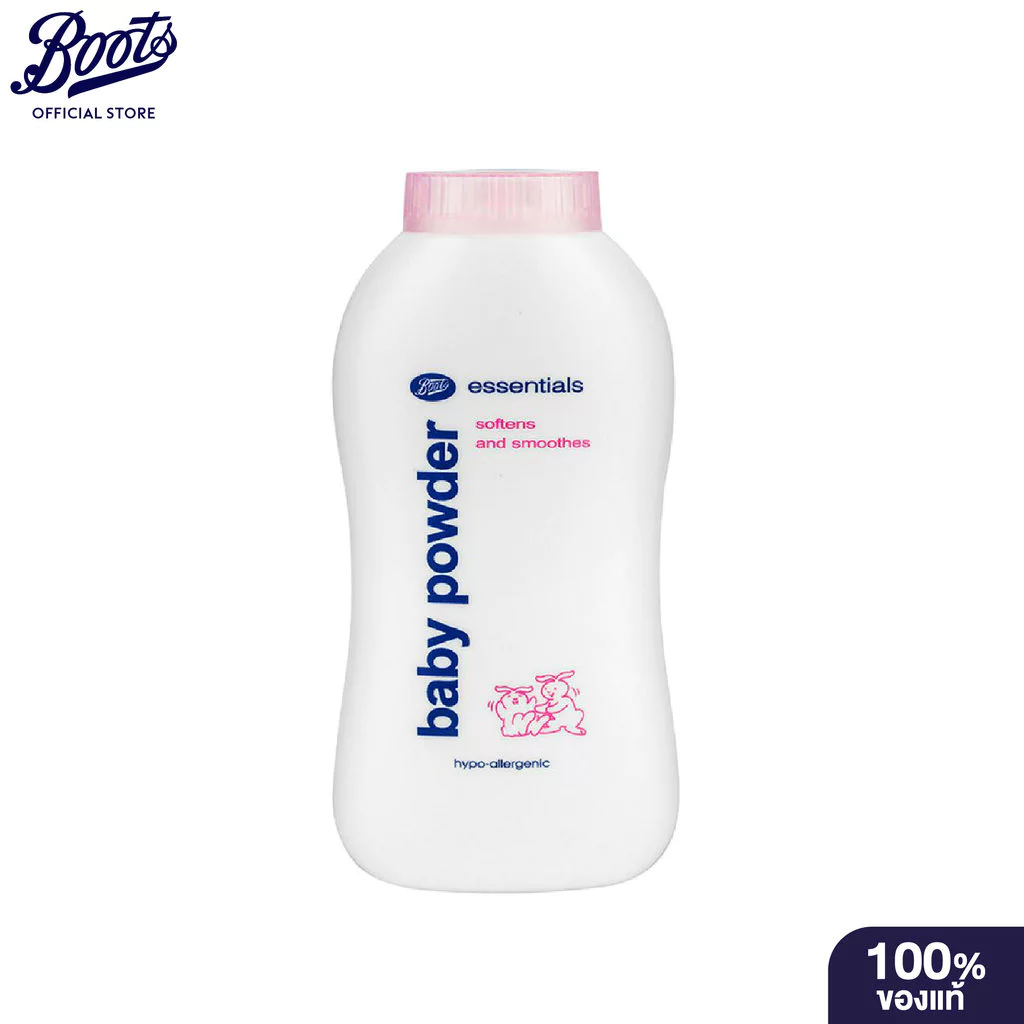 Boots Essentials Baby Powder Softens and Smoothes 200 g บู๊ทส์ เอสเซนเชียล เบบี้ พาวเดอร์ ซอฟเทนส์ แอนด์ สมูธ 200 กรัม