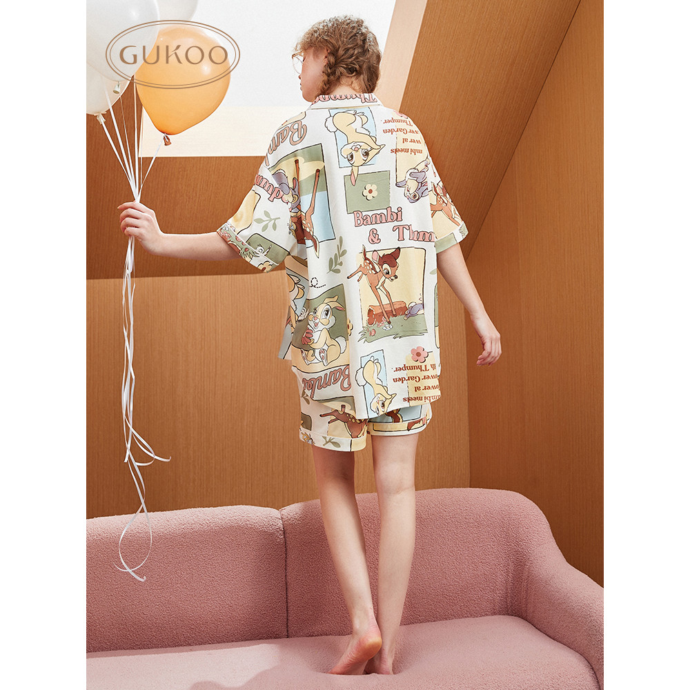 ชุดนอนสำหรับผู้หญิงฤดูร้อน Gukoo/Nut Shell Bambi แบบสุภาพสตรี ดีไซน์ใหม่ Homewear