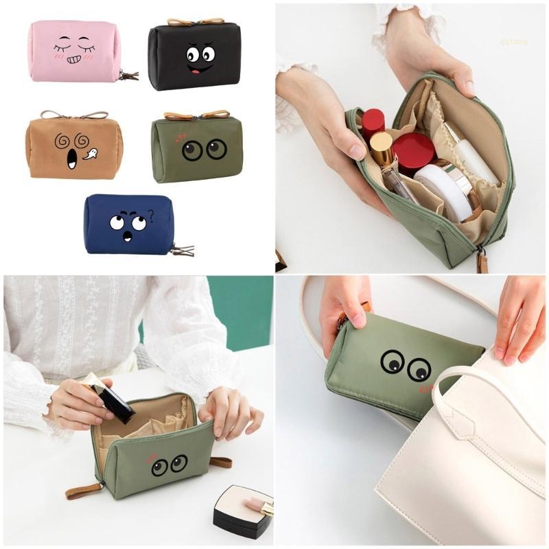 QQ* Fashion Smile Themed Handheld Toiletry Bag กระเป๋าเก็บของไนลอนสําหรับผู้หญิงเด็กผู้หญิง