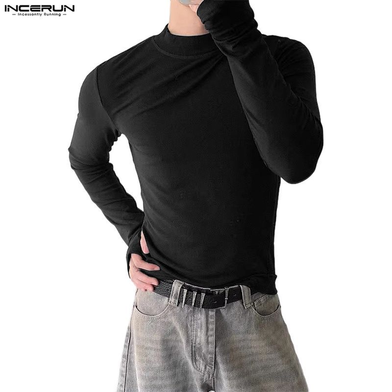เสื้อยืดแขนยาวจาก INCERUN ทำด้วยเนื้อผ้ากำมะหยี่ทันสมัย สไตล์ Undercover เหมาะสำหรับผู้ชาย