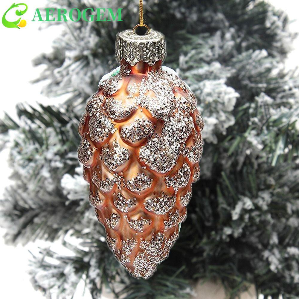 AEROGEM 5 ชิ้น Pinecone แขวนเครื่องประดับ, เงาเลื่อมเคลือบ Hangable Christmas Tree Pinecone จี้, Xmas เครื่องประดับแก้ว Glitter Home Shopping Mall Party
