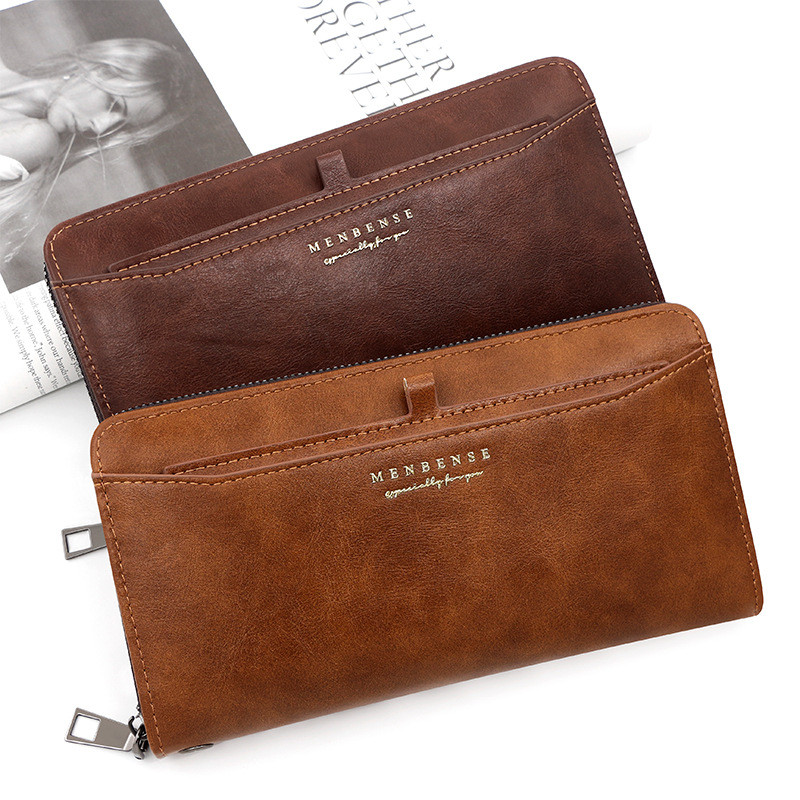 ผู้ชายกระเป๋าสตางค์ยาวกระเป๋าซิปกระเป๋าคลัทช์แฟชั่นที่เรียบง่ายปู่ช่องเสียบการ์ดหลายช่องกระเป๋าสตางค