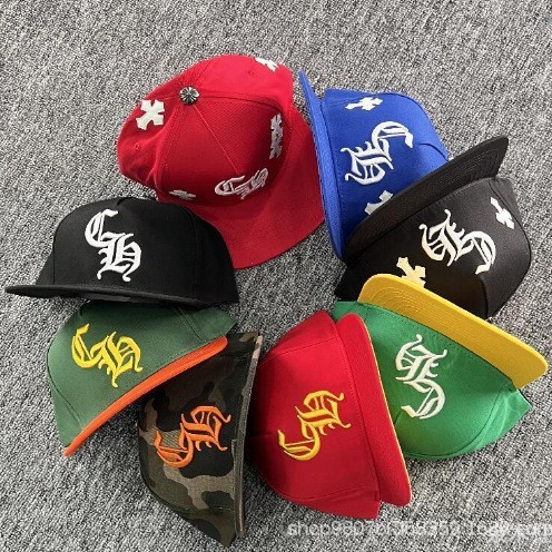 1T8F Chrome Hearts Hip-Hop Hat for Men, White Leather Cross Red Baseball Cap, Casual Versatile Duckb