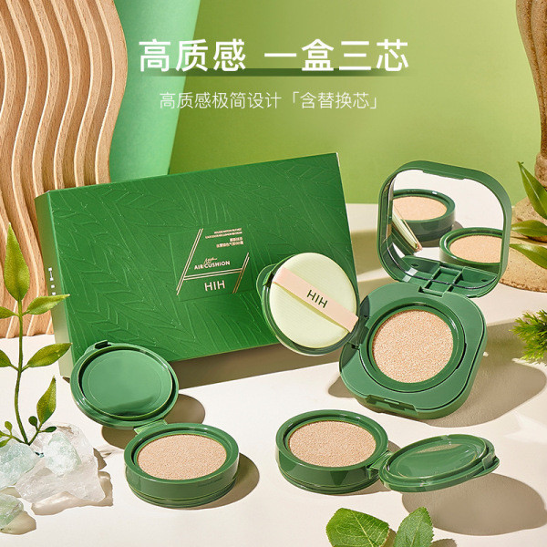 แป้งพัฟ คุชชั่น HIH Mousse Matcha Silk Mist Lock Color Cushion BB Cream Light Concealer ฟรี 2 Replac