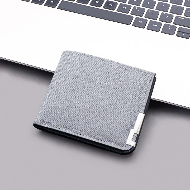 devid jones กระเป๋าสตางค์ผ้าใบผู้ชายกระเป๋าสตางค์ผู้ชายแบบสั้นแบบบางพับได้สำหรับผู้ชาย