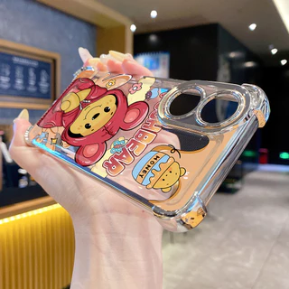 เข้ากันได้กับ OPPO A40 A3X A2 A5 Pro A60 A18 A38 A57 4G A58 5G Pooh Bear Stitch Clear Plating Case Anti Drop Cover FD