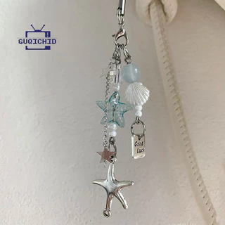 สายคล้องโทรศัพท์มือถือLanyardAnti-Lostโซ่โทรศัพท์หอยเชลล์ดาวทะเลสไตล์มหาสมุทรกล้องโทรศัพท์หวานกระเป๋าจี้ลูกปัด