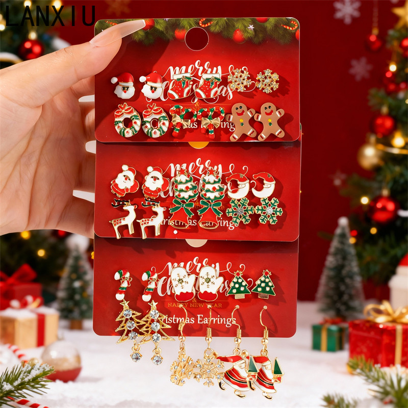 LANXIU Handmade ต่างหูระฆังคริ스ต์มาสรูปซานตาคลอส สไตล์หรูกับต้นคริสต์มาส เพอร์เฟกต์เป็นของขวัญให้ผู้หญิงในเทศกาลแห่งความสุข