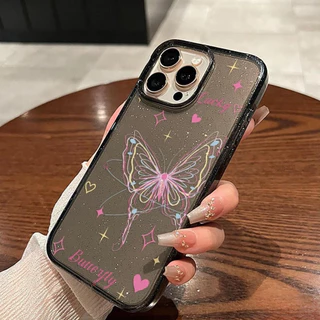 เคสใสแบบแวววาว TPU นุ่มสีสันสดใส ผีเสื้อสีสันสดใสน่ารัก For iPhone 11 13 15 16 14 12 Pro Max 7Plus 15 8 6 14 Plus XR XS