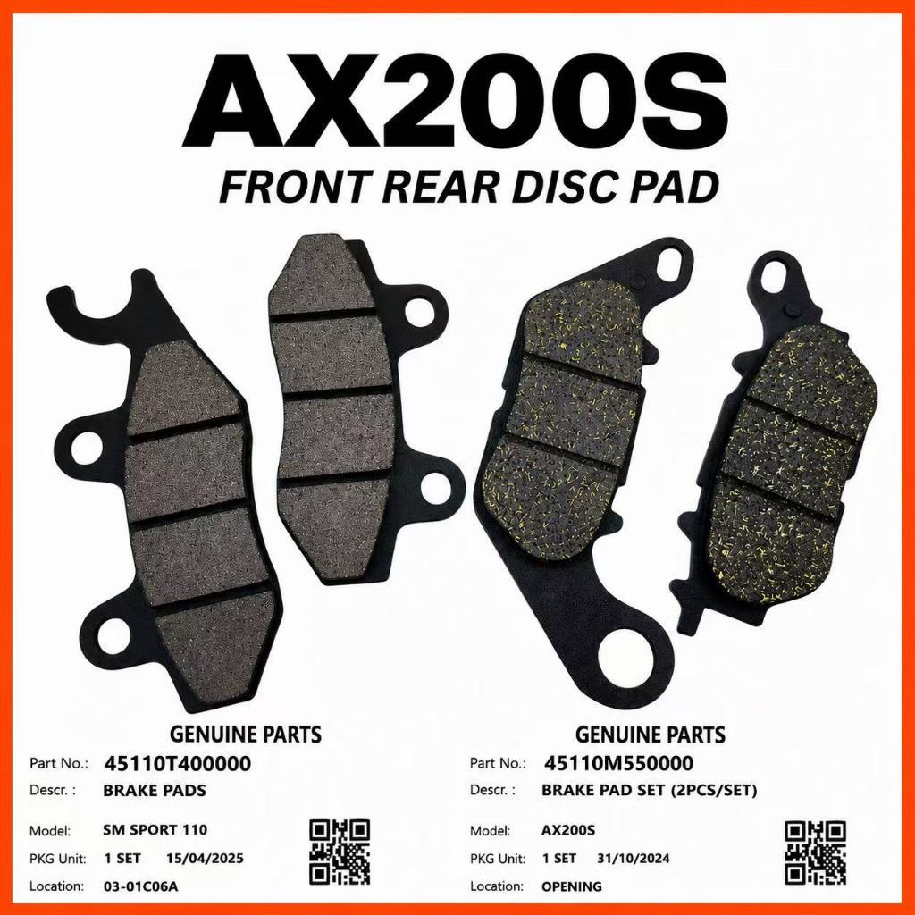 ผ้าเบรคหน้า/หลัง AVETA QJ AX200 AX 200 AX200S NOVA 160 NOVA160 QJMOTOR