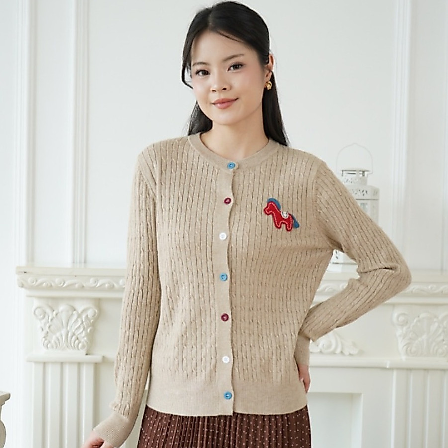 MKY CLOTHING YUNA CABLE KNIT CARDIGAN WITH PONY DECORTATIONS