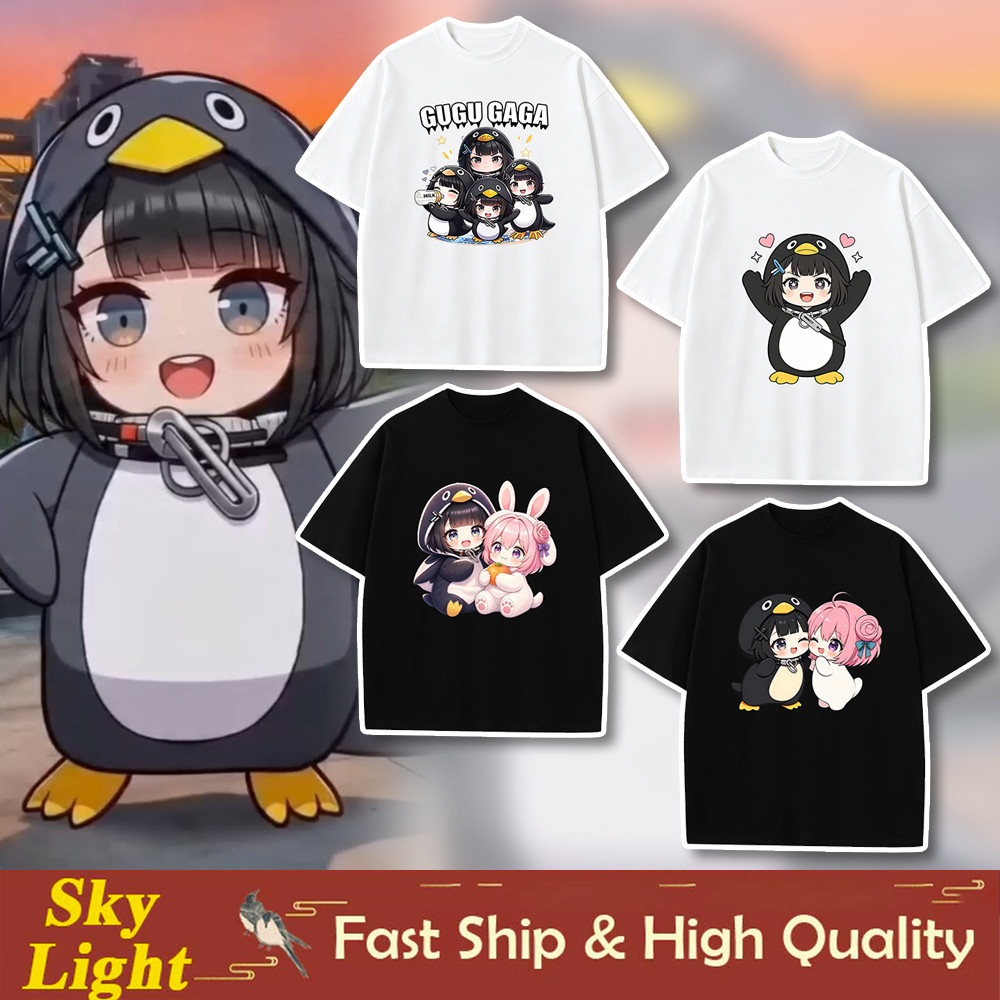 Arknights Endfield GUGU GAGA T เสื้อสําหรับผู้หญิงผู้ใหญ่แขนสั้นเพนกวินผ้าฝ้ายรอบคอเสื้อยืดทุกวันชุด