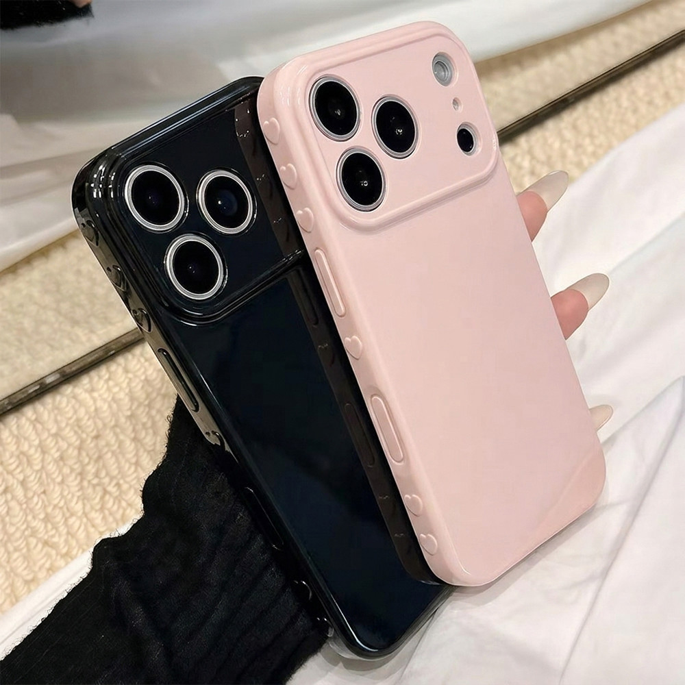 เคสโทรศัพท์พร้อมระบบป้องกันกล้อง For iPhone 17 16 Pro Max 15 14 13 12 11 17Promax กรอบลายหัวใจ เคสหลังซิลิโคนสีสันสดใส