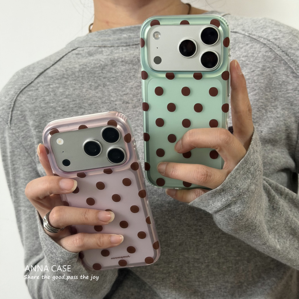 Gentle Mint สีเขียวสีชมพู Polka Dots รูปแบบ Dual Layer IMD สําหรับ iPhone 18Promax 17 17Pro 17Promax 16 16Pro 16Promax 15 15Pro 15Promax