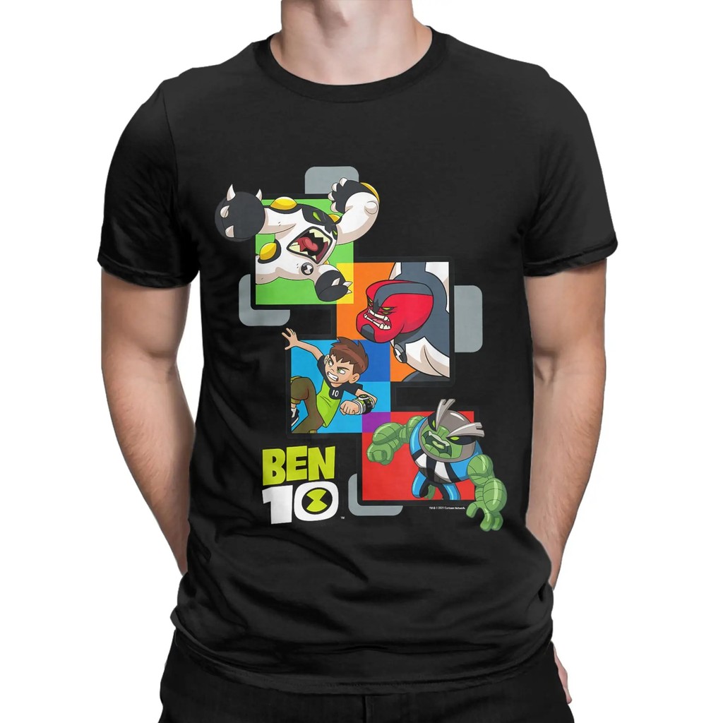 เสื้อยืดแขนสั้นคอกลมผ้าฝ้าย 100% สําหรับผู้ชายพร้อมการ์ตูนBEN 10 พิมพ์