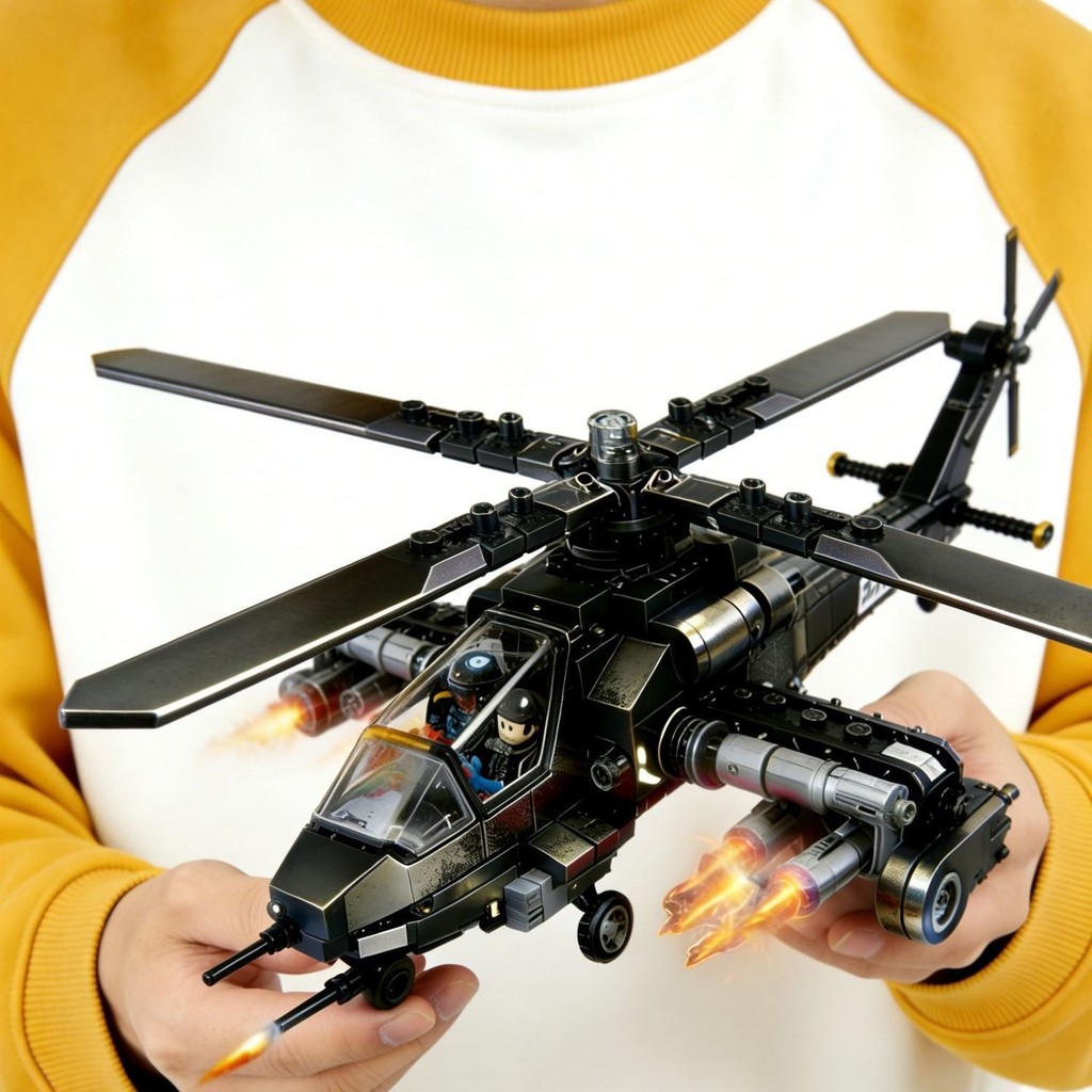 Apache Armed ใช้งานร่วมกับ Lego Building Blocks เฮลิคอปเตอร์ใบพัด Fighter Boy Building Blocks ของเล่