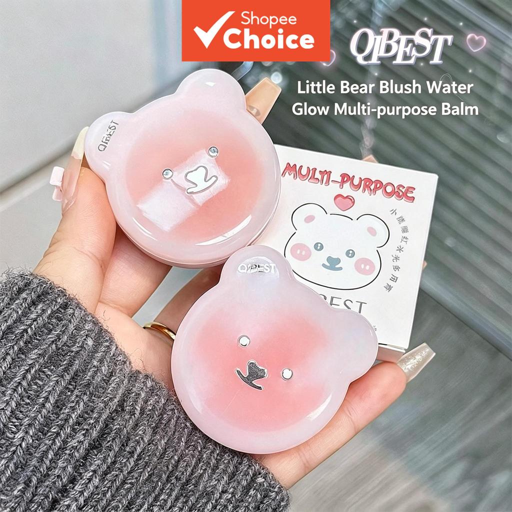 Qibest บลัชบาล์มสีนู้ดสไตล์เกาหลี รูปหมีน่ารัก ไฮไลท์ฉ่ําวาว 4 เฉด สําหรับแต่งหน้ารายวัน