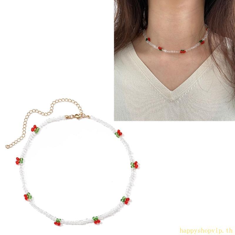 HSV โบฮีเมีย Chokers สร้อยคอผู้หญิง Arcylic ลูกปัดเครื่องประดับสร้อยคอ Cherry ตกแต่ง
