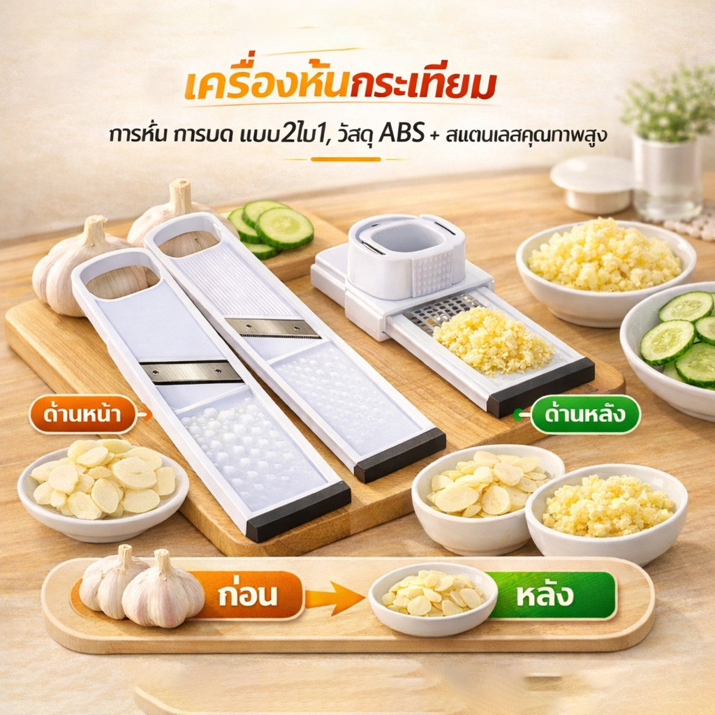 เครื่องหั่นกระเทียม  2 in 1 อุปกรณ์ครัว เครื่องหั่น ที่สไลด์กระเทียม