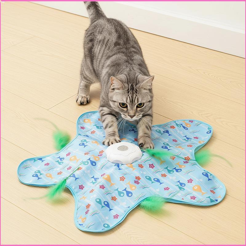 Luckyei ไฟฟ้า Interactive Cat Play Mat จําลอง Moving Prey โหมดอัตโนมัติล้างทําความสะอาดได้ทนทานเล่นข