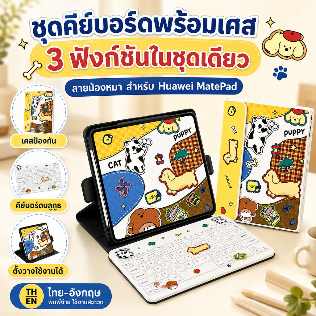 【เคส Huawei + คีย์บอร์ดไทย 】MatePad SE 11/11 2021/2023/11.5/11.5S พร้อมคีย์บอร์ดภาษาไทย หมุน360° ถอด