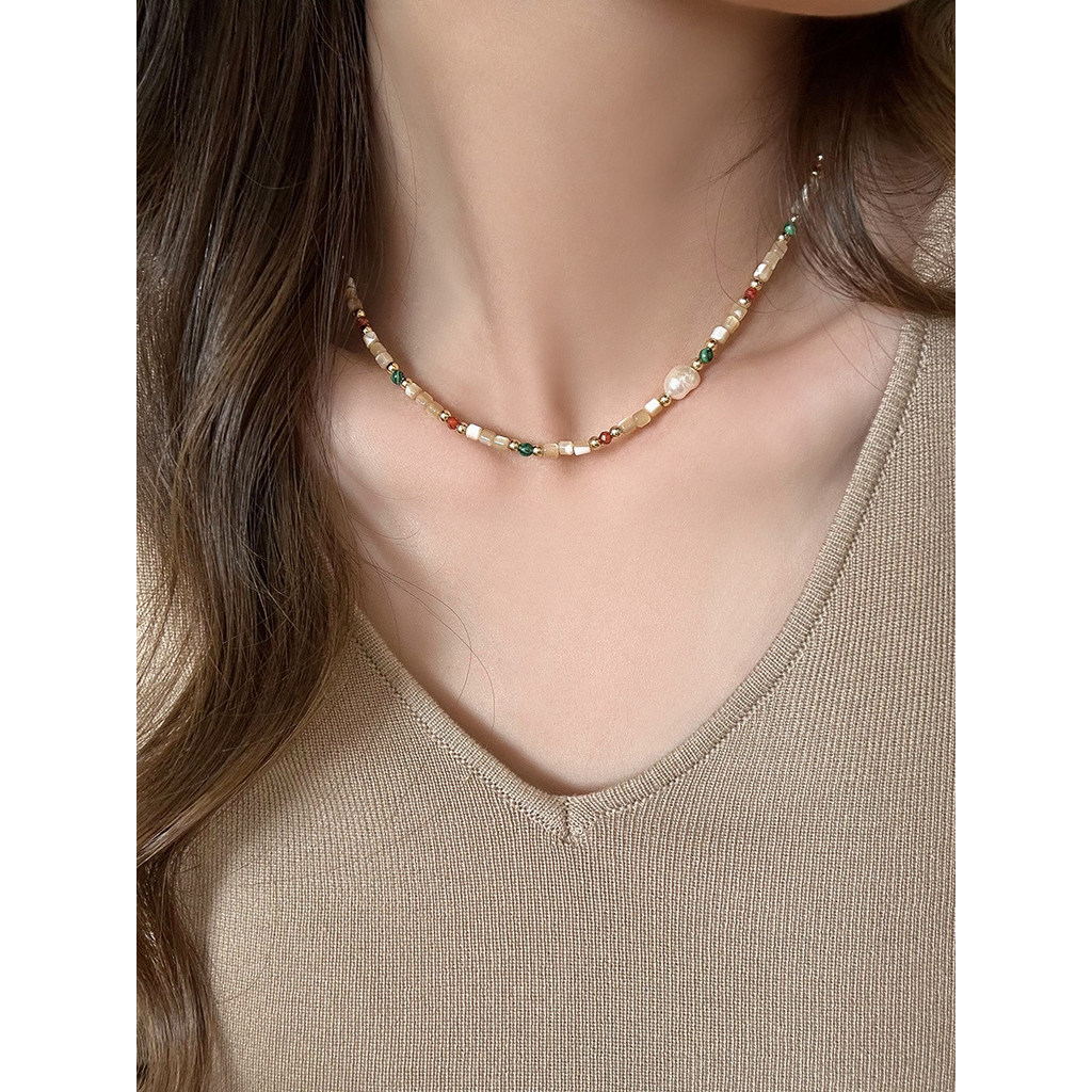สร้อยคอแฟชั่น สร้อยคอ สร้อยคอลูกปัด Dopamine Color Female ขายดี Clavicle Chain Niche Beaded