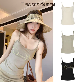 MOSESQUEEN เสื้อคล้องคอลูกปัดสไตล์ตัวอักษรสาวฮอตสวมเป็นเสื้อตัวนอกพร้อมเสื้อแขนกุดชั้นในทรงเข้ารูปมีสไตล์และเข้ารูป #63774