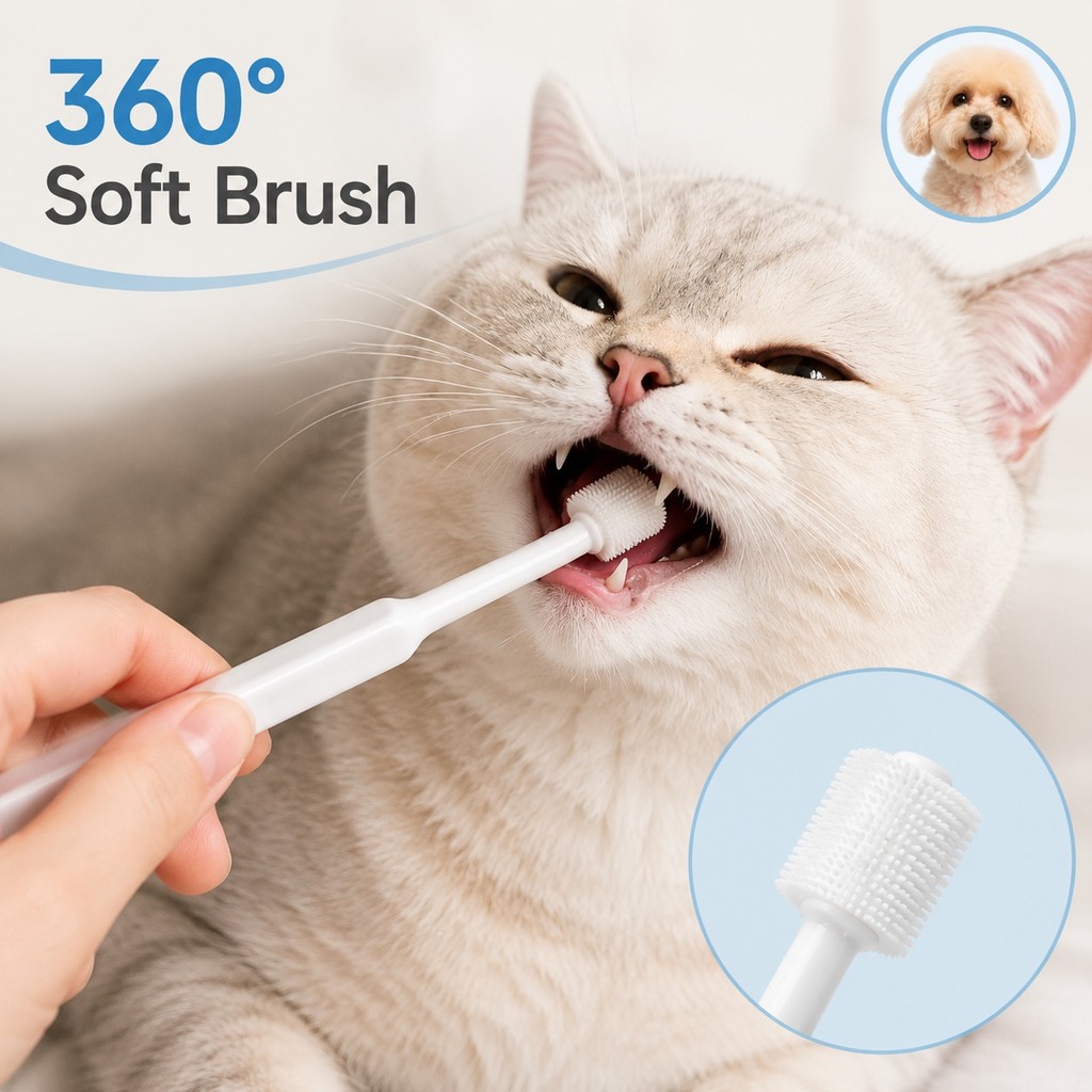 แปรงสีฟันสัตว์เลี้ยง 360 องศาแบบใช้ซ้ําได้แปรงดูแลช่องปากสัตว์เลี้ยงนุ่มสําหรับกรูมมิ่งทุกวันที่ตั้งค่าอย่างรวดเร็วและเรี