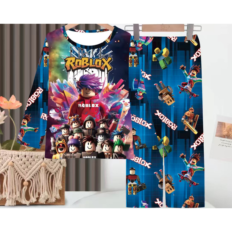 [8-18][ Roblox Capybara ชุดนอนเด็กแขนยาว Unisex สําหรับเด็กชายและเด็กหญิง]