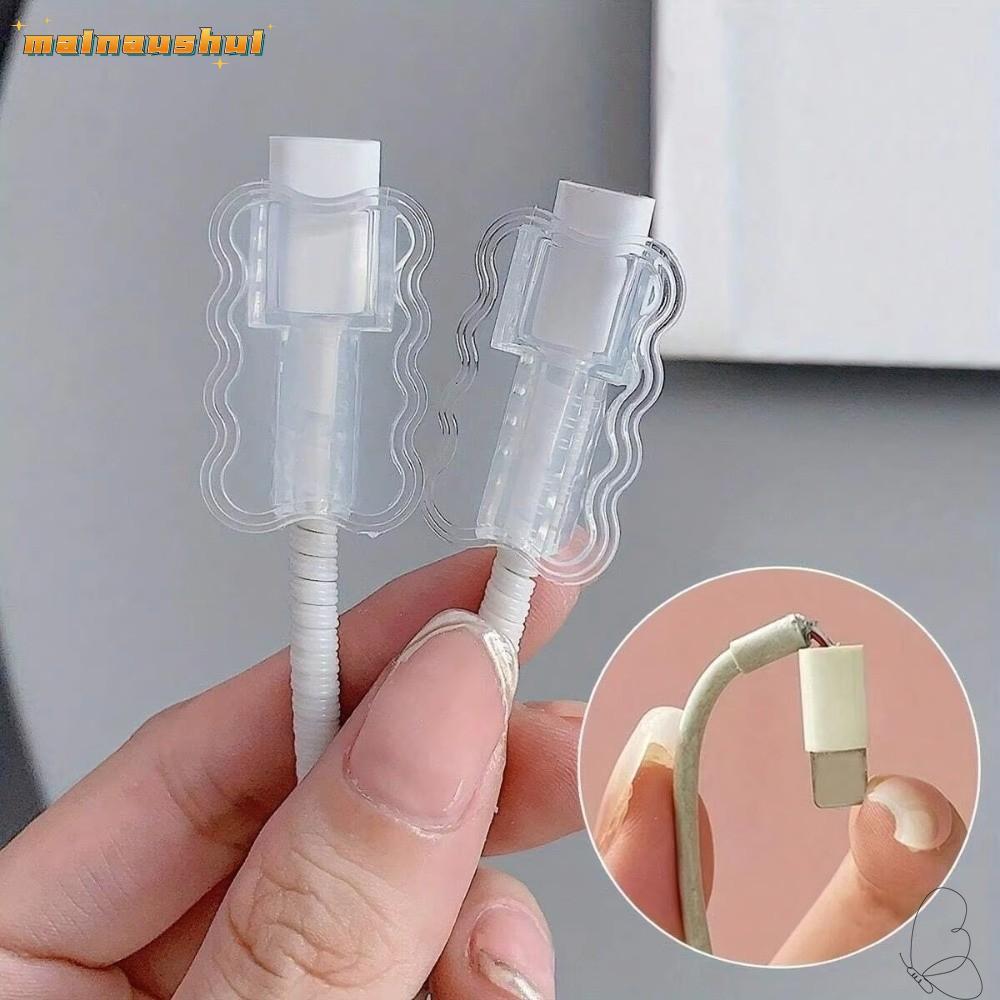 MAINAUSHUI 5 ชิ้นป้องกันสายเคเบิลข้อมูล, Anti-Breakage Double Layered Waves Cord Saver, ป้องกันฤดูใบไม้ร่วงโปร่งใสทนต่อการสึกหรอยืดหยุ่นสายไฟ Management ฝาครอบ