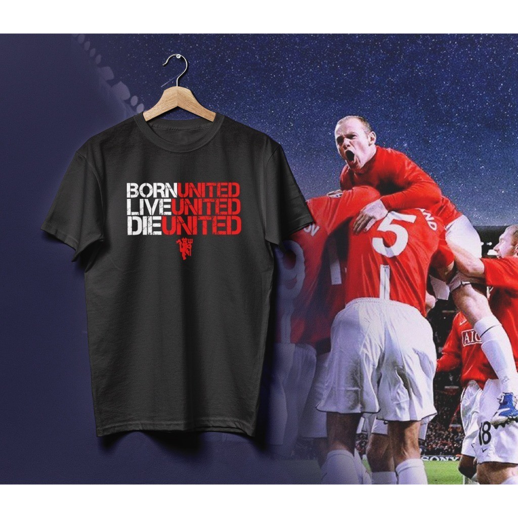 S-5XL เสื้อยืดBorn LIVE DIE UNITED Man United สโลแกนทีม แมนยู Manchester united ผีแดง ปีศาจแดงS-5XL