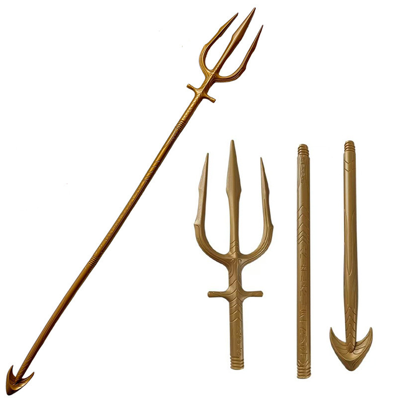 ฮาโลวีนสวมหน้ากากแสดงอุปกรณ์ประกอบฉากพลาสติก Aquaman Trident Golden Aquaman Spiral Fork Golden Tride