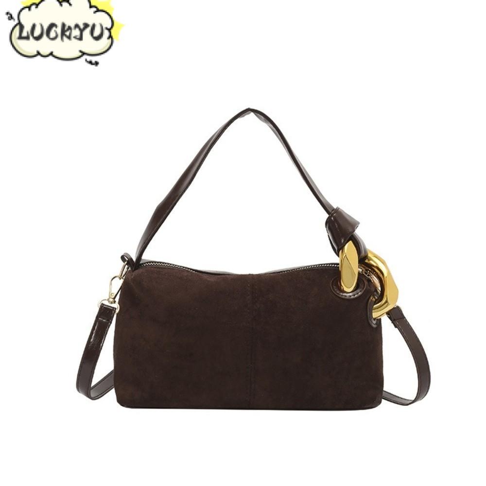 LUCKYU กระเป๋าสะพายข้าง, กระเป๋าสะพายไหล่สีทึบ, หรูหรา Faux Suede Matte Suede หมอนกระเป๋าผู้หญิง