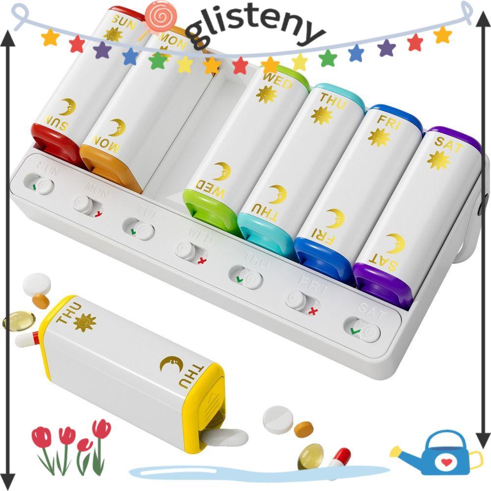 GLISTENY ที่เก็บยา, สองเวลาต่อวัน AM PM กล่องยารายสัปดาห์, น้ําหนักเบาแบบพกพากันฝุ่นกล่องยาเดินทาง 7