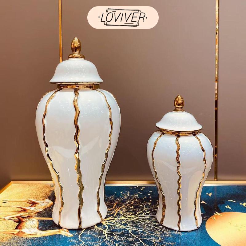 ขิง Jar เซรามิคตกแต่ง Jar แจกัน Porcelain Decor Jar Centerpiece ตกแต่งตารางพร้อมฝาปิดเหมาะสําหรับงานแต่งงาน Office Living Roo