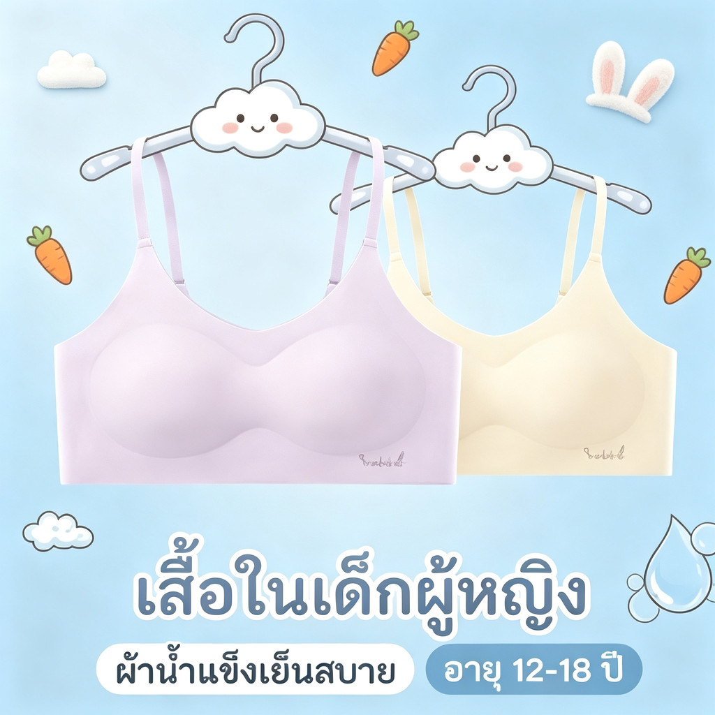 เสื้อในเด็กผู้หญิง วัยรุ่น 11-16 ปี ผ้าไหมน้ำแข็ง ไร้โครงเหล็ก สายปรับระดับได้ ใส่ออกกำลังกาย