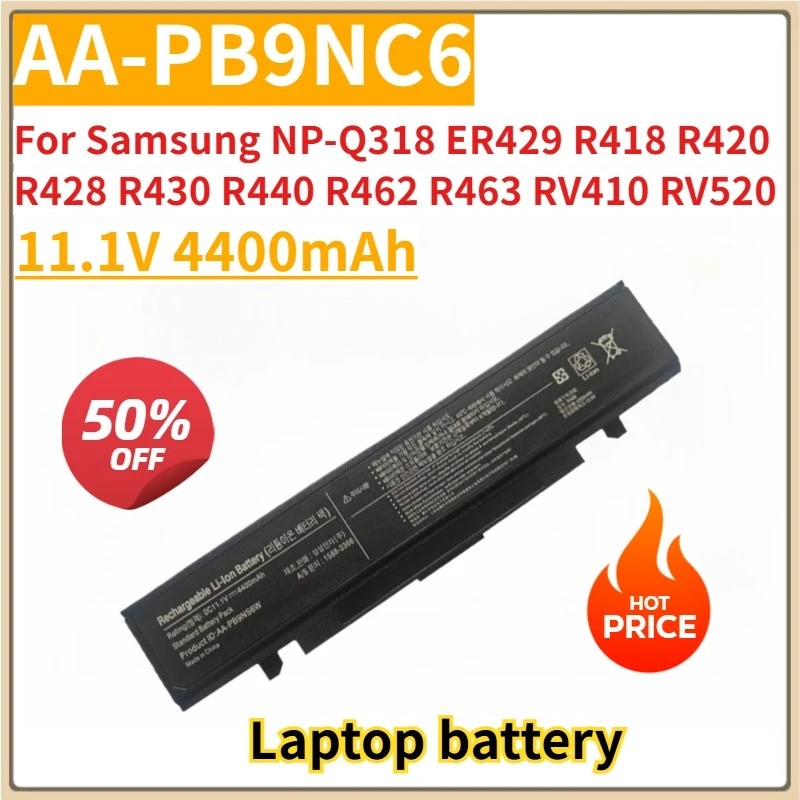 ใหม่เปลี่ยนแบตเตอรี่แล็ปท็อป 11.1V 4400mAh AA-PB9NC6B สําหรับ Samsung NP-Q318 ER429 R418 R420 R428 R