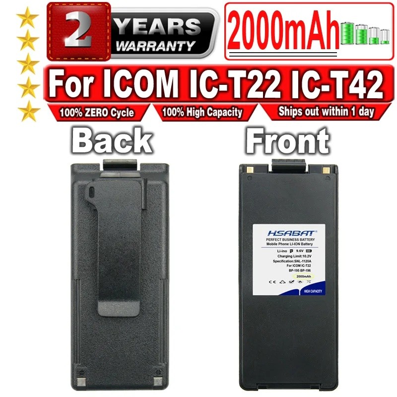 HSABAT 2000mAh BP-195 BP-196 แบตเตอรี่สําหรับ ICOM IC-T22 IC-T42 IC-A4 IC-F3S IC-T2A IC-40S Air Band