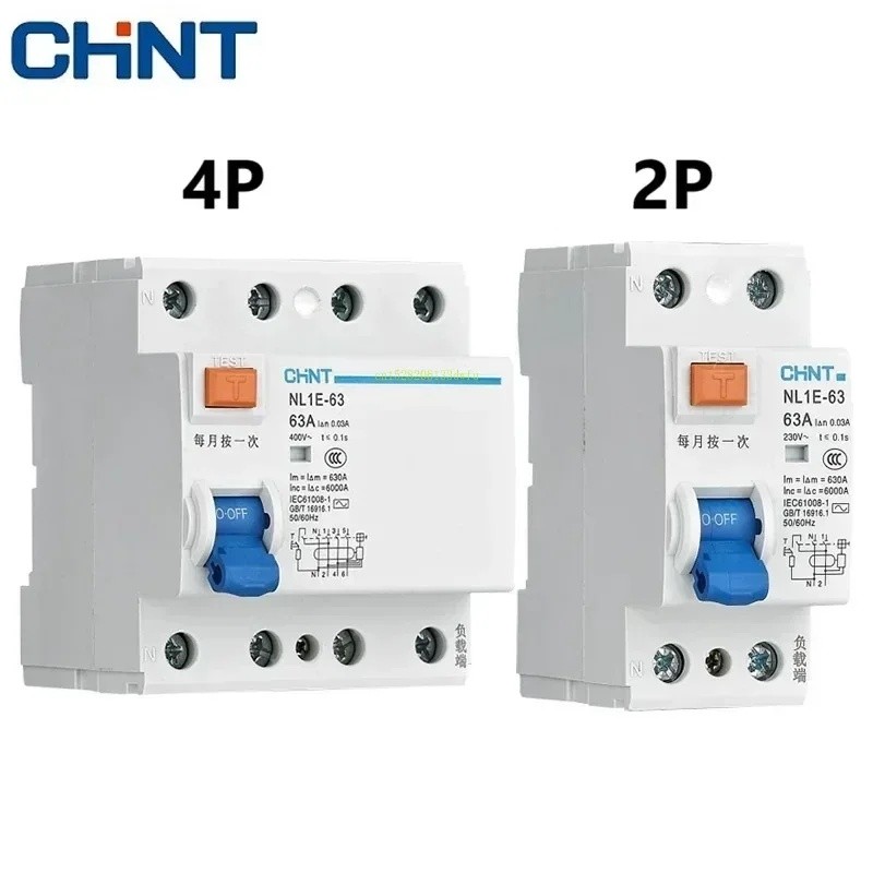 FZ CHINT ป้องกันการรั่วไหลอิเล็กทรอนิกส์ Residual Current Circuit Breaker 6KA 30MA NL1E-63 1P + N 3P
