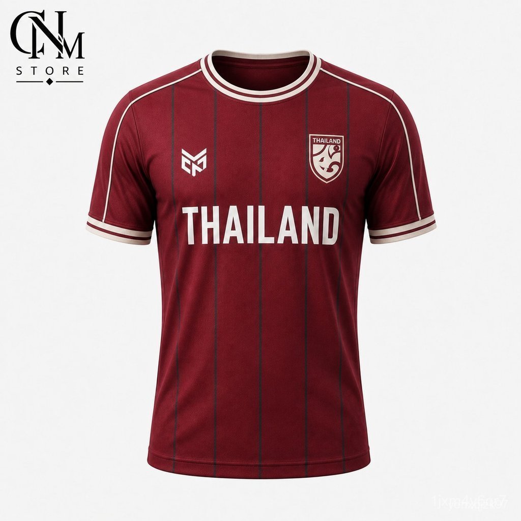 เสื้อกีฬาแฟชั่น THAILAND  คอกลมลายเส้นตั้ง สไตล์ฟุตบอล ใส่ซ้อม ใส่ทีม ใส่ลำลอง
