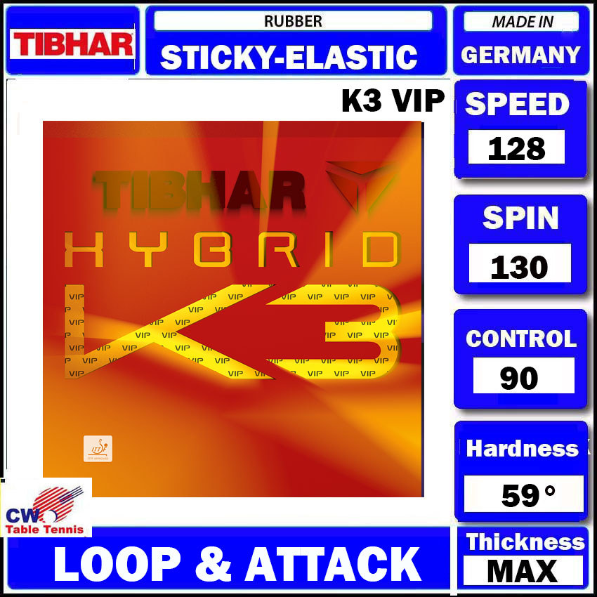 Tibhar Hybrid K3 VIP Sticky Elastic Rubber Table Tennis Rubber Sheet Getah Ping Pong Loop & Attack