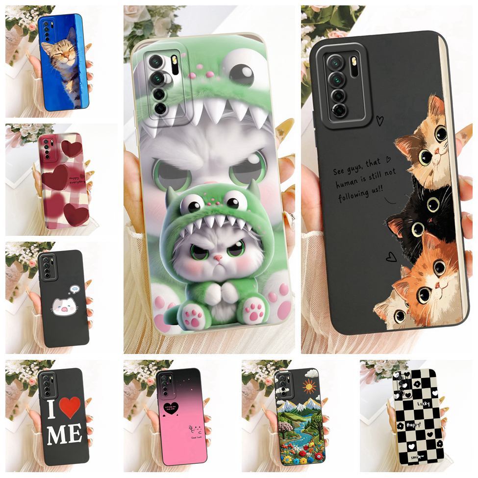 สําหรับ Huawei Nova 7 SE ฝาครอบซิลิโคนแฟชั่นน่ารักแมวรูปแบบตลกปลอก CDY-AN00 CDY-NX9B CDY-TN00 CDY-AN
