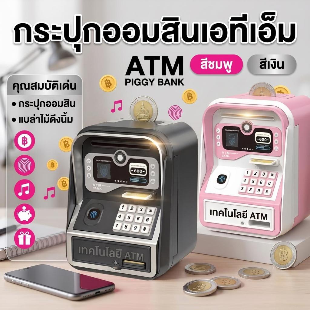 กระปุกออมสิน ATM อัจฉริยะ ดูดธนบัตรอัตโนมัติ สแกนลายนิ้วมือ ตั้งรหัสผ่านได้ มีเสียงเพลง ของเล่นเสริมพัฒนาการเด็ก