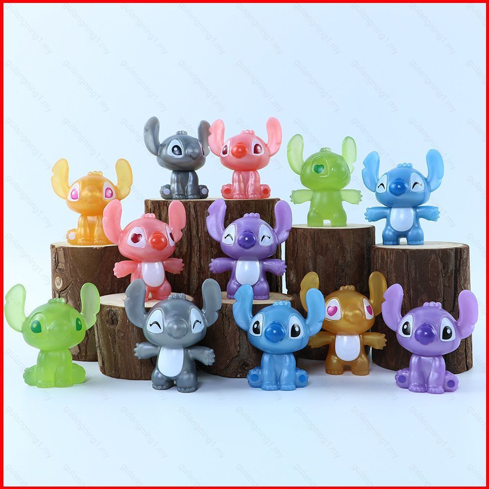 GL 12 ชิ้นที่มีสีสัน Stitch Action Figure 626 ตุ๊กตาของเล่นเด็กเด็กวันเกิดเค้กเครื่องประดับคอลเลกชัน